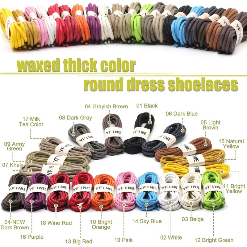 YFINE Waxed Round Shoe Laces: 2 Pairs 24 Inch Khaki Wax Oxford Shoelaces for Dress Shoes Boots - Image 5